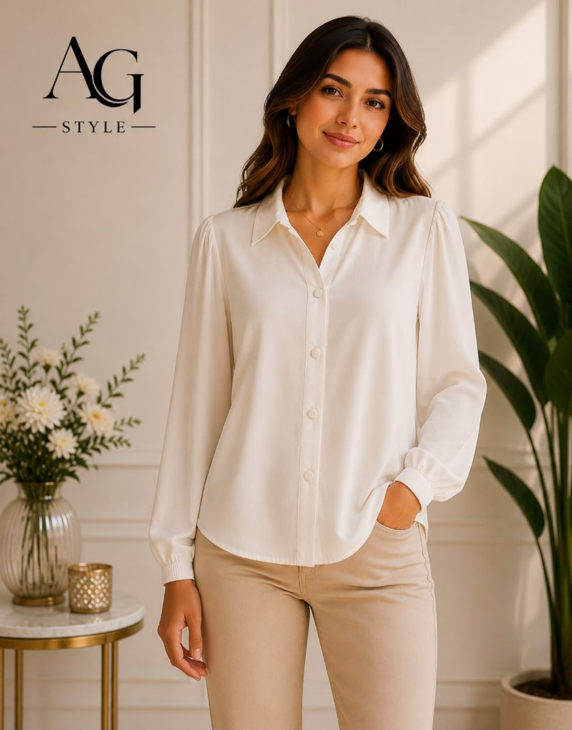 Camisa MangaLarga Satin Blanca