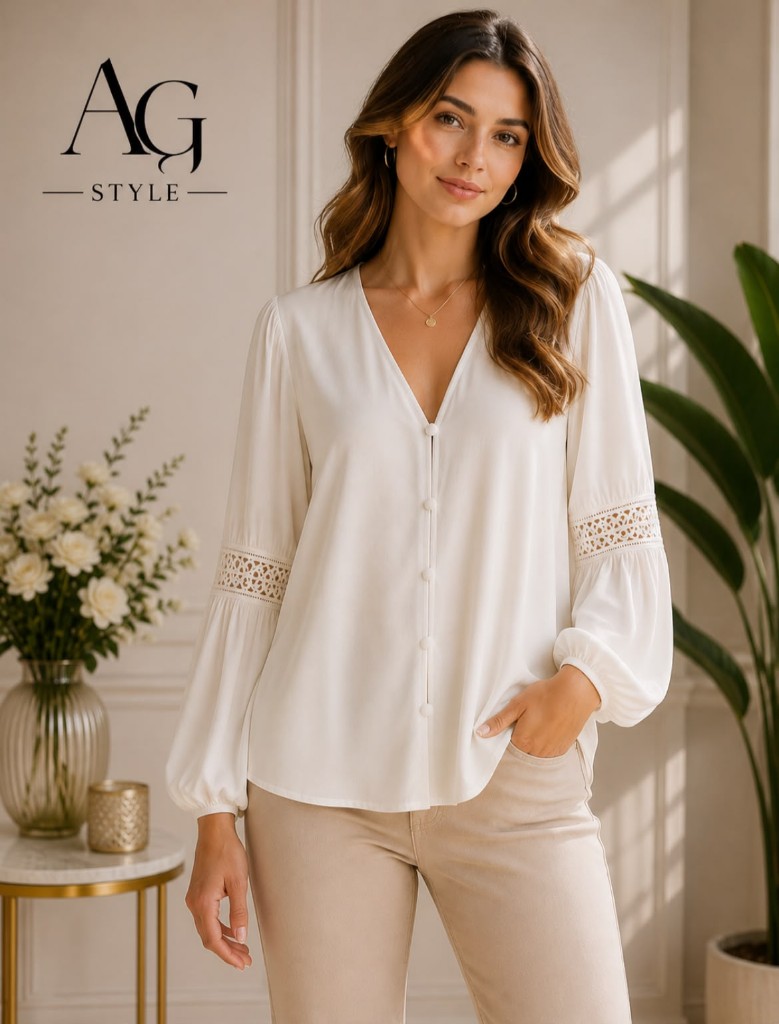 Camisa MangaLarga Encaje Blanca