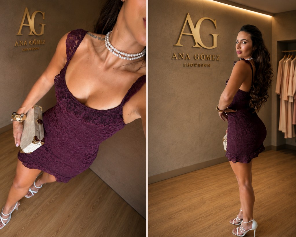 Vestido Encaje Vinotinto