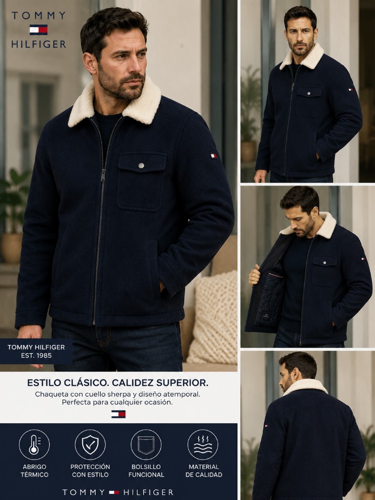 TOMMY HILFIGER Chaqueta azul marino cuello peludo