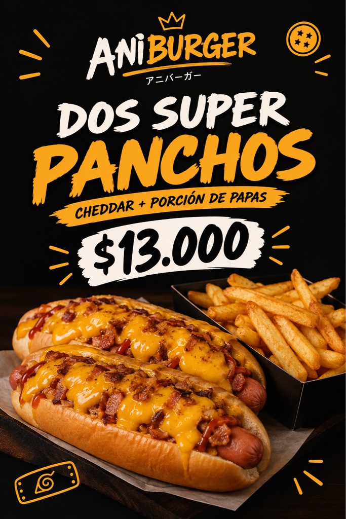 Promo 2 PANCHOS CHEDDAR+PAPAS