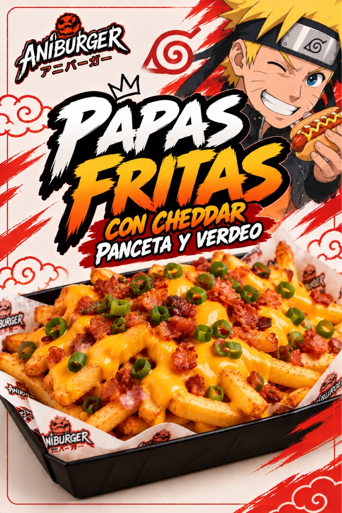 Papas fritas CHEDDAR/PANCETA/VERDEO