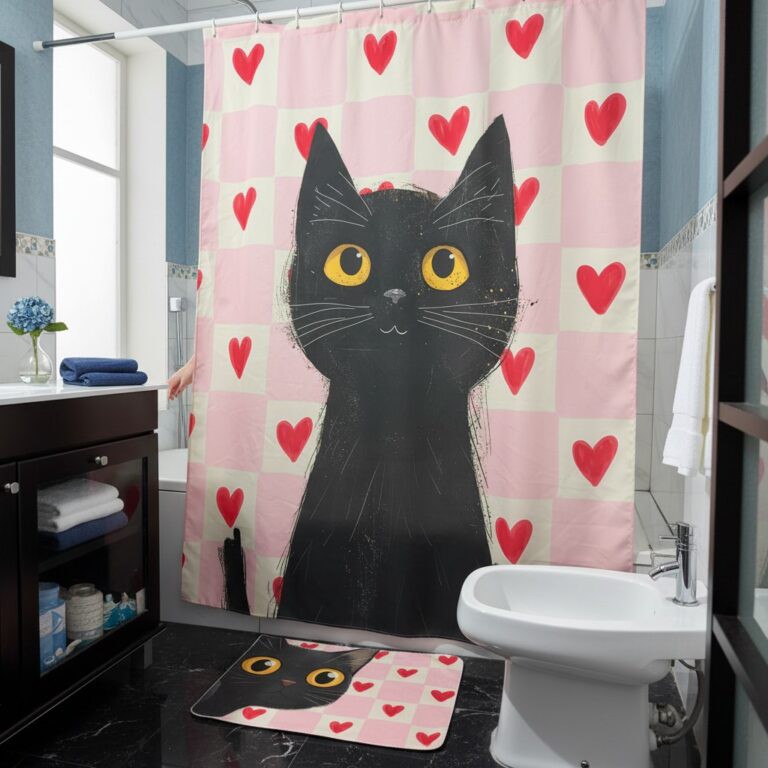 CORTINA GATITO NEGRO CORAZONES