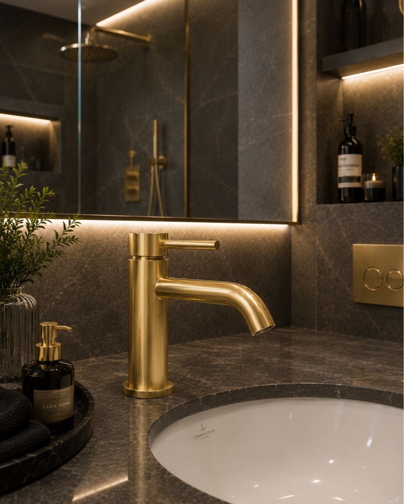 Griferia baja poste Brushed Gold