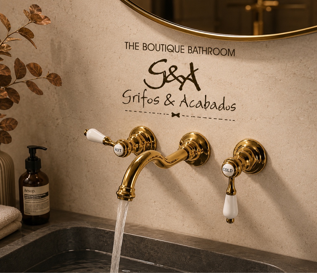 Grifería pared 8” Mez. Francesa Gold porcelana