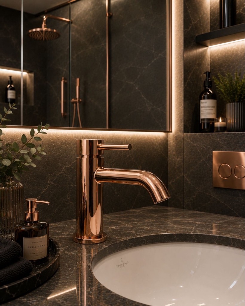 Griferia baja poste rose gold
