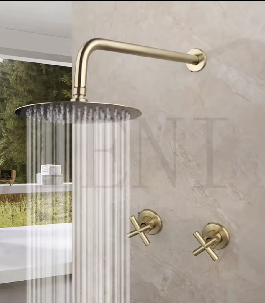 Griferia ducha 8” Novo redonda cruceta  Brushed Gold