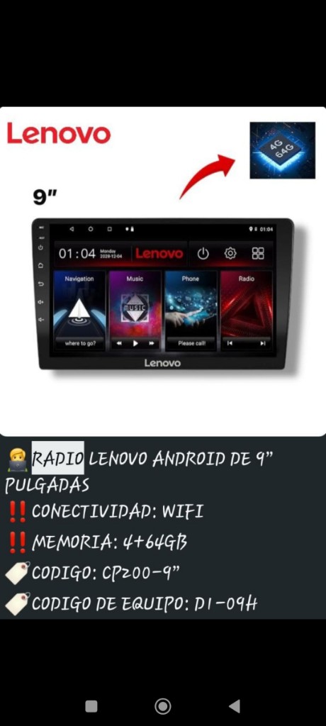 Lenovo radio Android 9" y 10"
