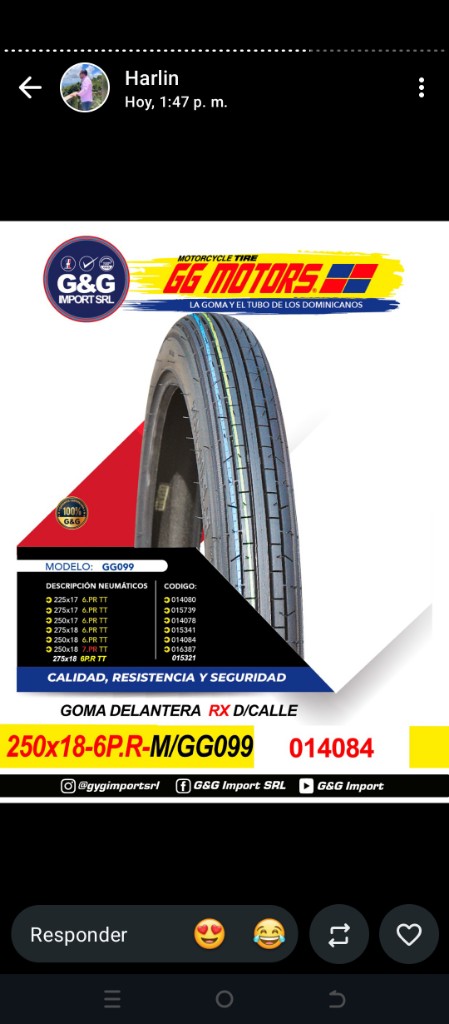 Goma delantera gg 250-18