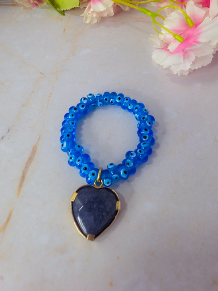 Pulsera elástica de ojo turco de murano dije corazon de agata