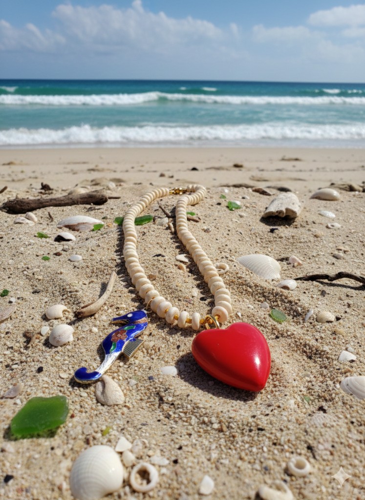 Collar largo piedra turquesa blanca dijes caballito de mar y corazón
