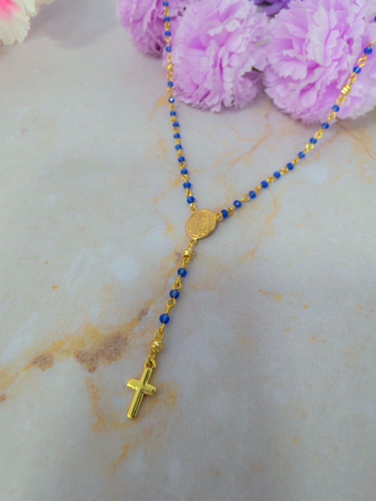 Rosario de cristales azul dije Virgen Milagrosa