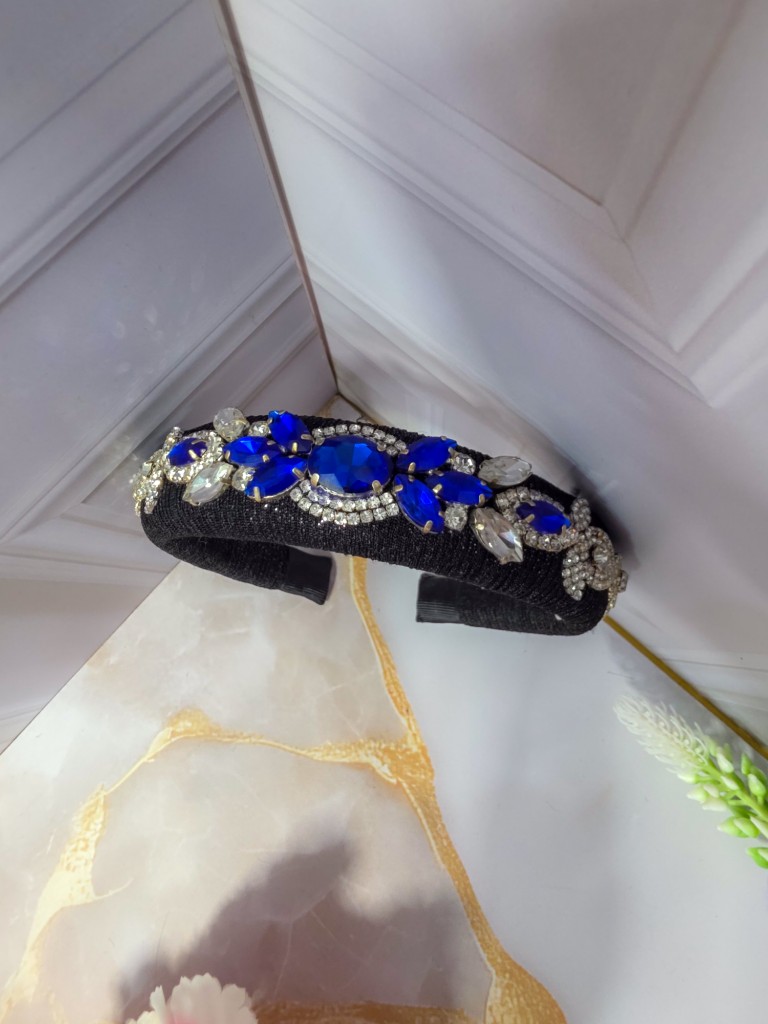 Diadema de apliques azul rey  y plateado