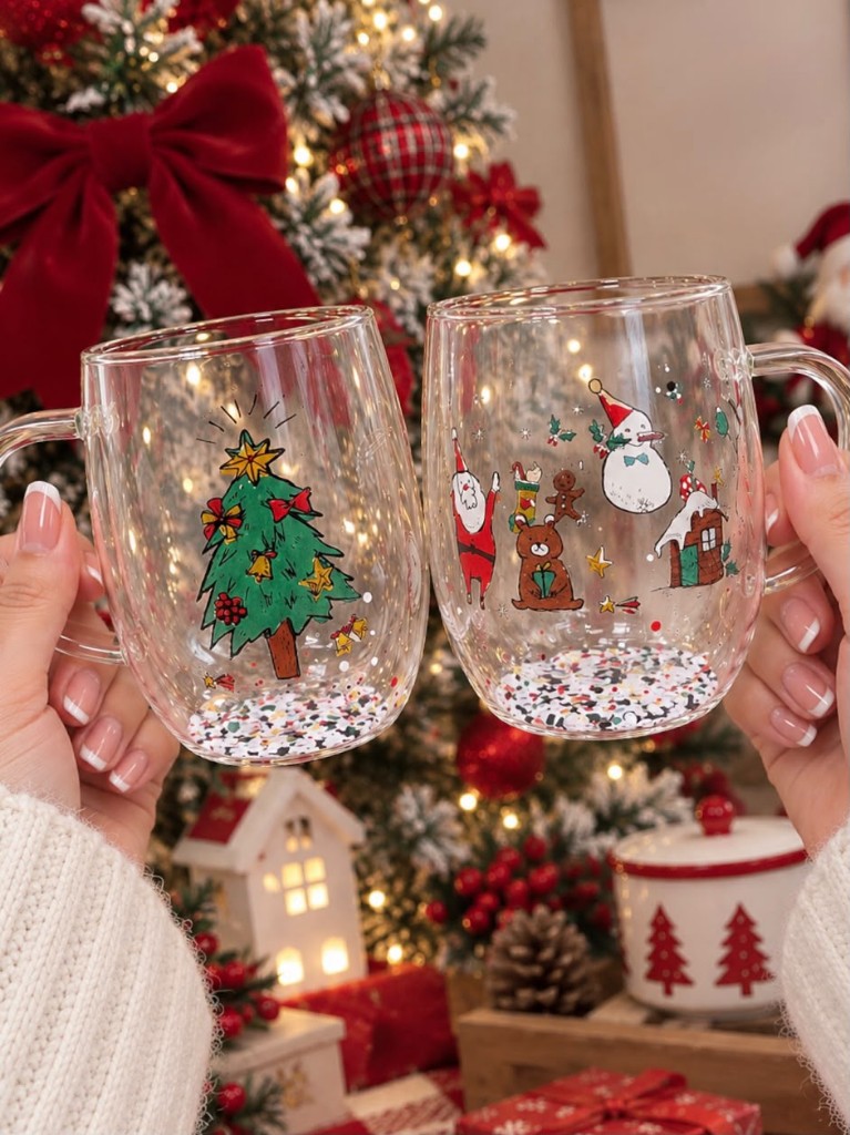 HERMOSO VASO NAVIDEÑO EN VIDRIO DOBLE PARED 🎄✨350ML