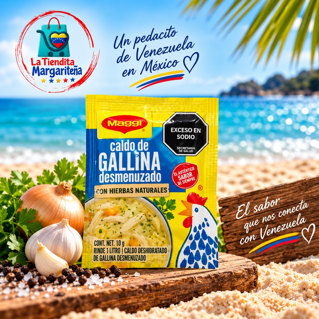 Maggi caldo de gallina desmenuzado
