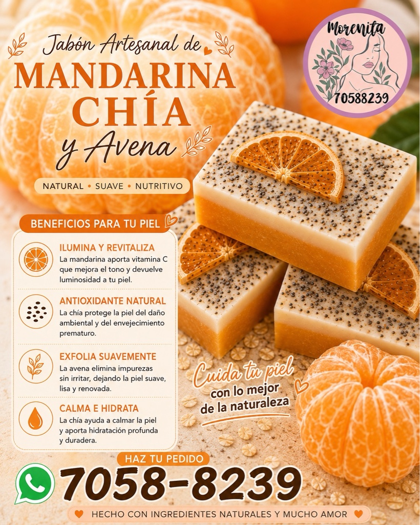 Jabón Facial de Mandarina ,Chía y Avena