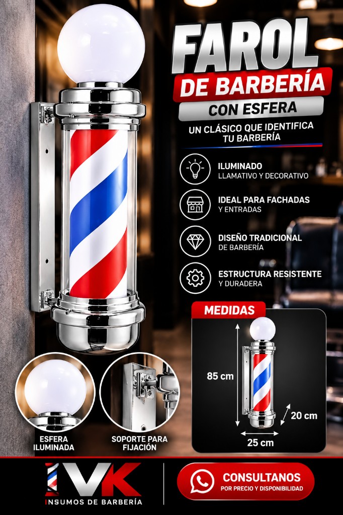 VK farol de barbería iluminado