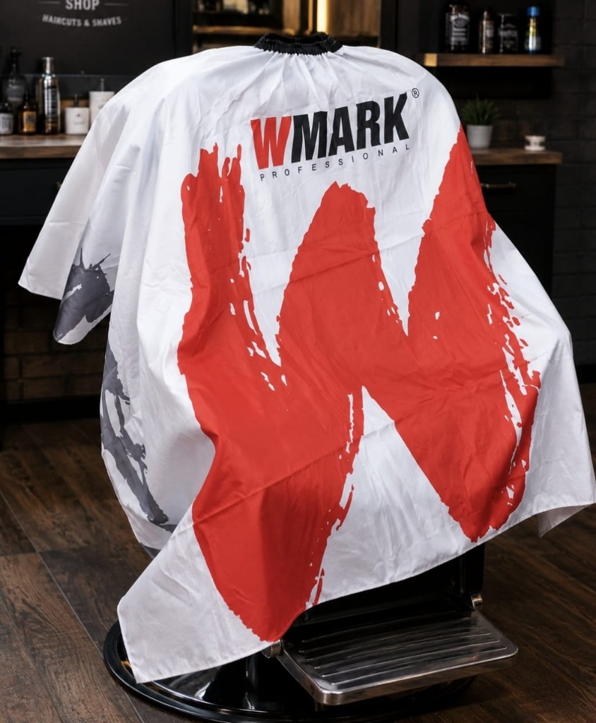 WMark profesional capa barberia blanca/roja