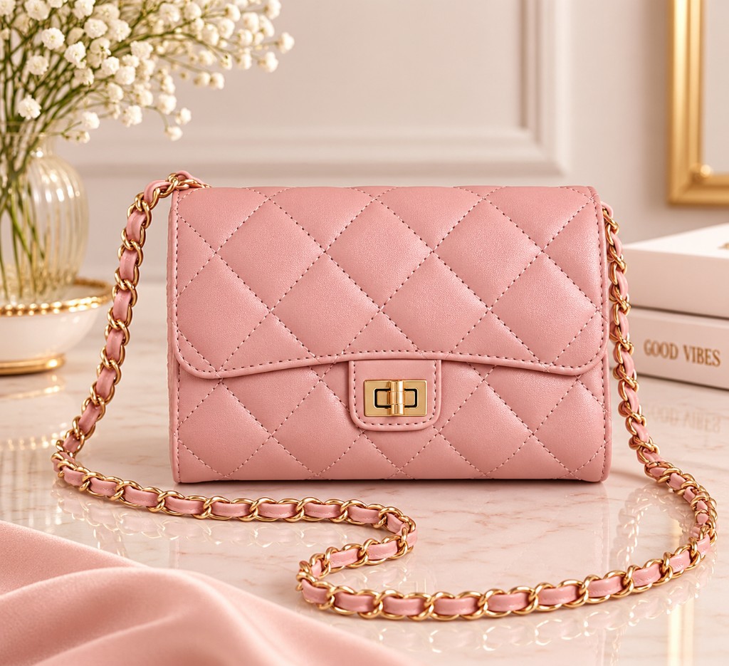 Cartera Madeleine rosa acolchada