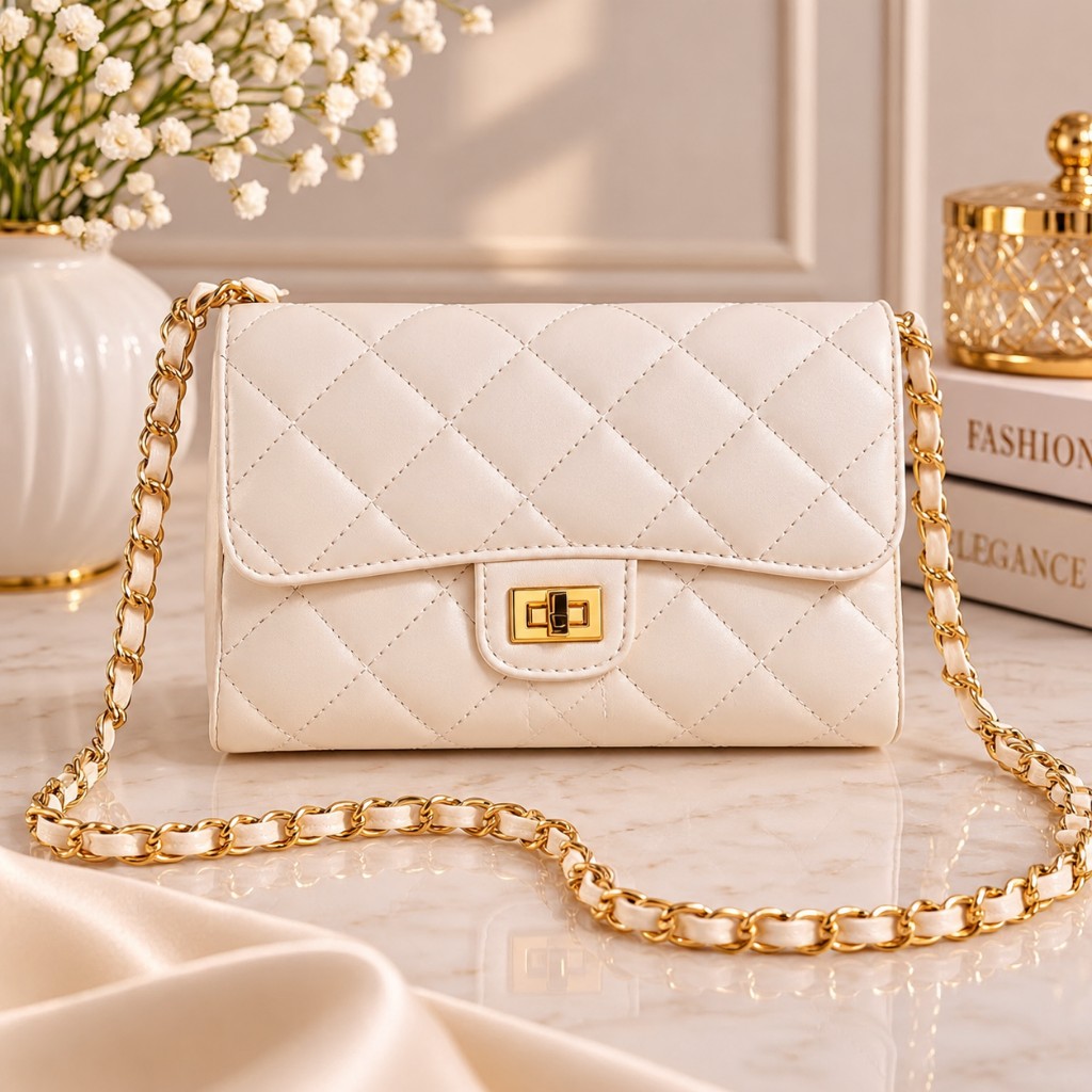 Cartera Madeleine beige cadena dorada