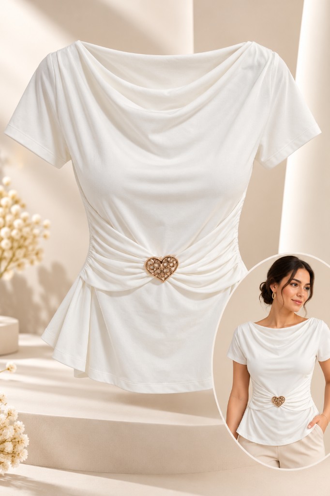 Blusa Luciana  blanca drapeada