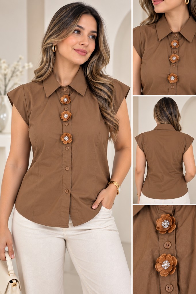 Blusa Magnolia cafe botones florales