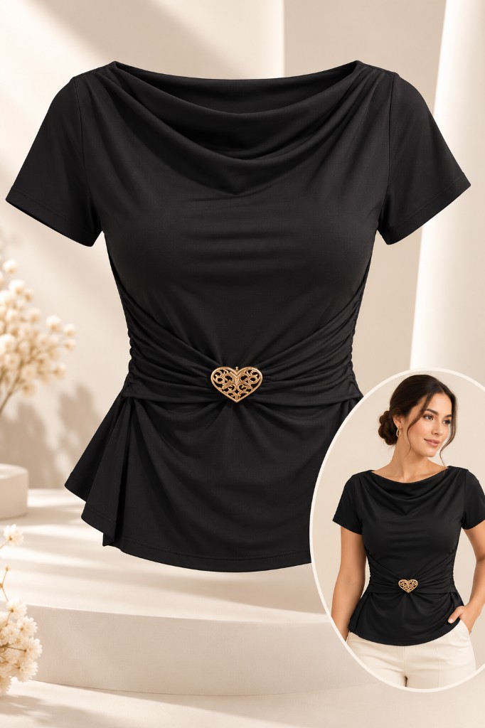 Blusa Luciana negra drapeada