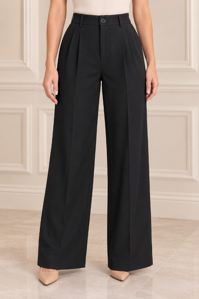 PANTALON DE TELA CON PINZAS y bolsillo NEGRO