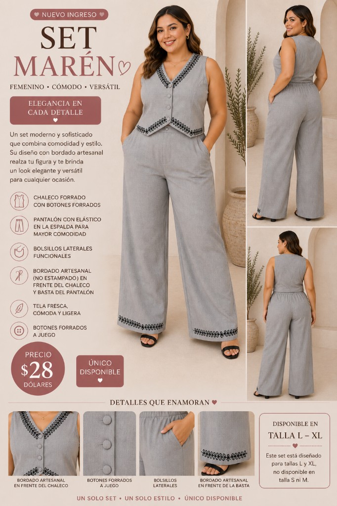 Set Maren gris bordado