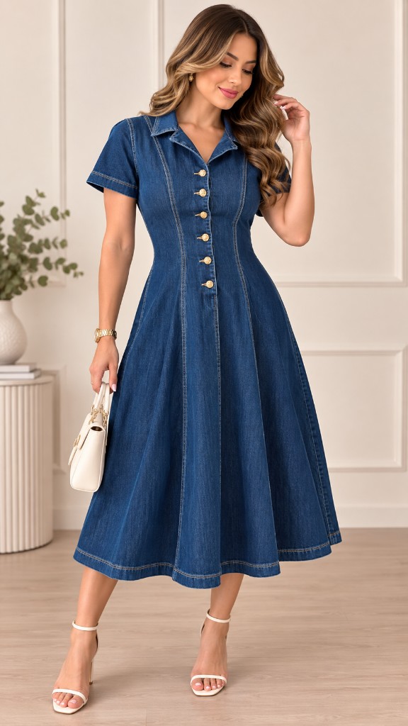 Vestido denim azul botonado Aveline