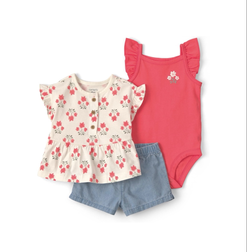 Carter's Conjunto corto de 3 piezas para bebés niñas floral