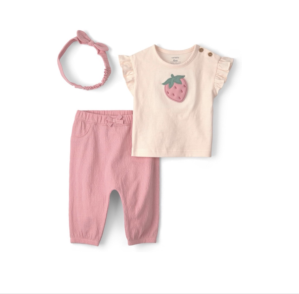 Carter's Conjunto de pantalón de 3 piezas para bebé niña fresa