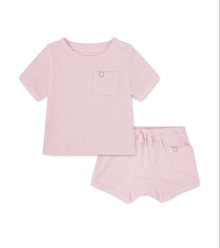 Hurley conjunto dos piezas camisa y pantalón corto rosado