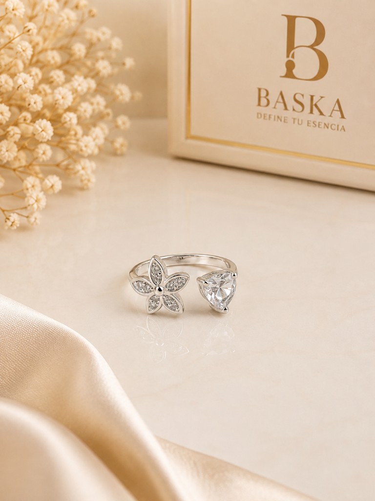Baska anillo plateado flor