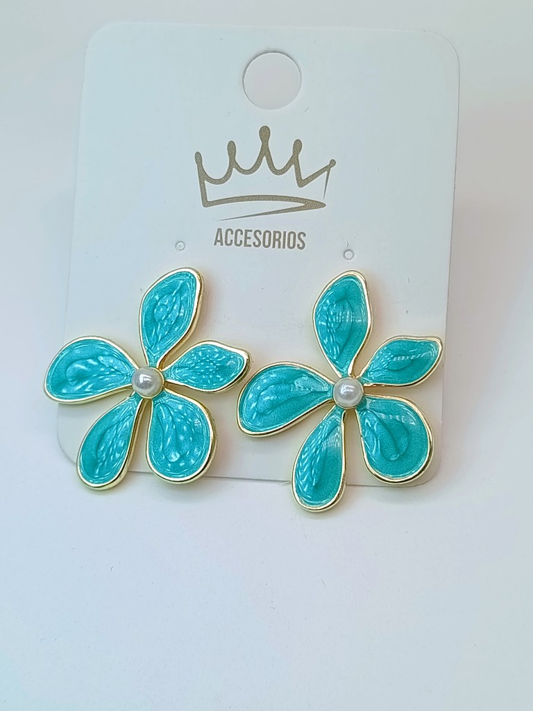 Aretes flor verde agua