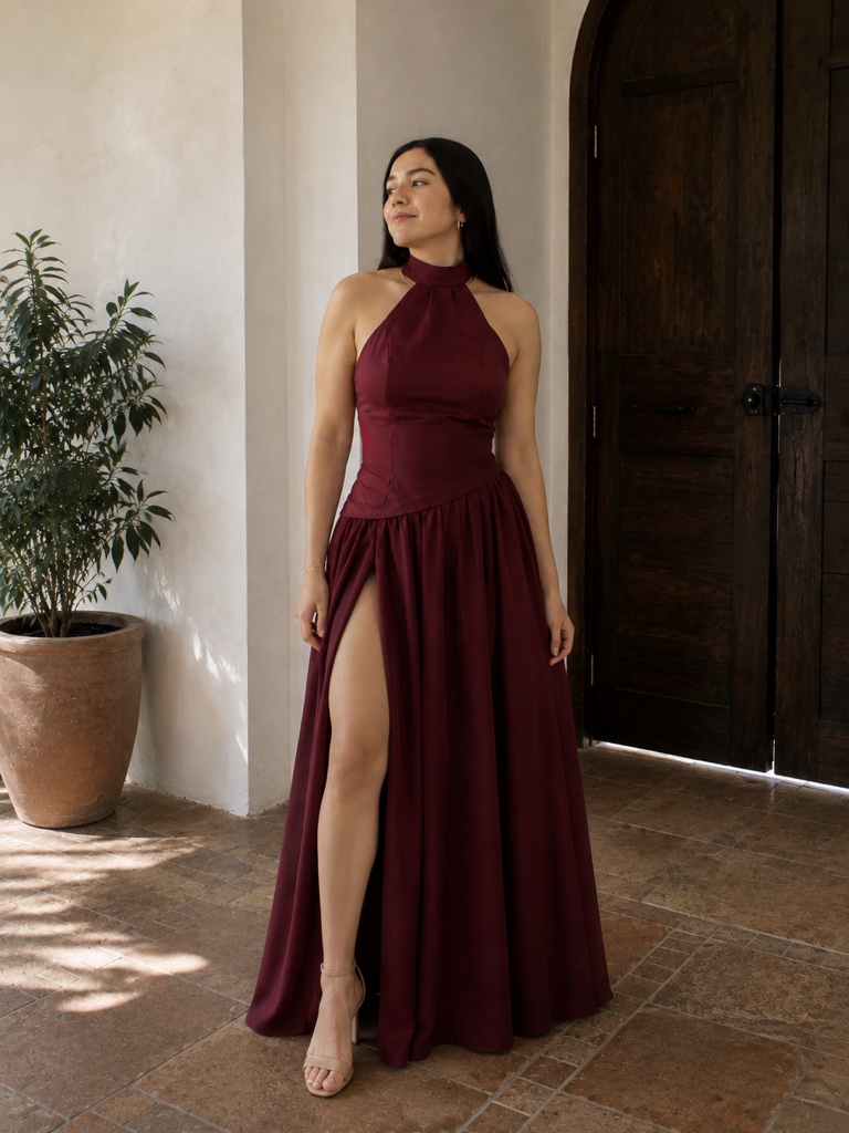 Vestido vinotinto desigual