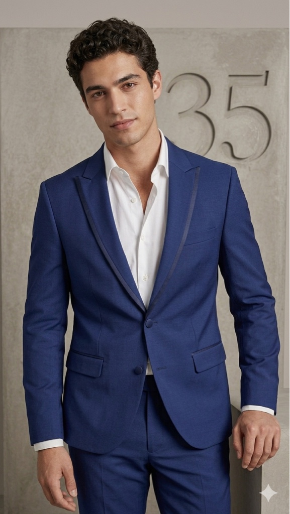 Traje azul hombre ribete