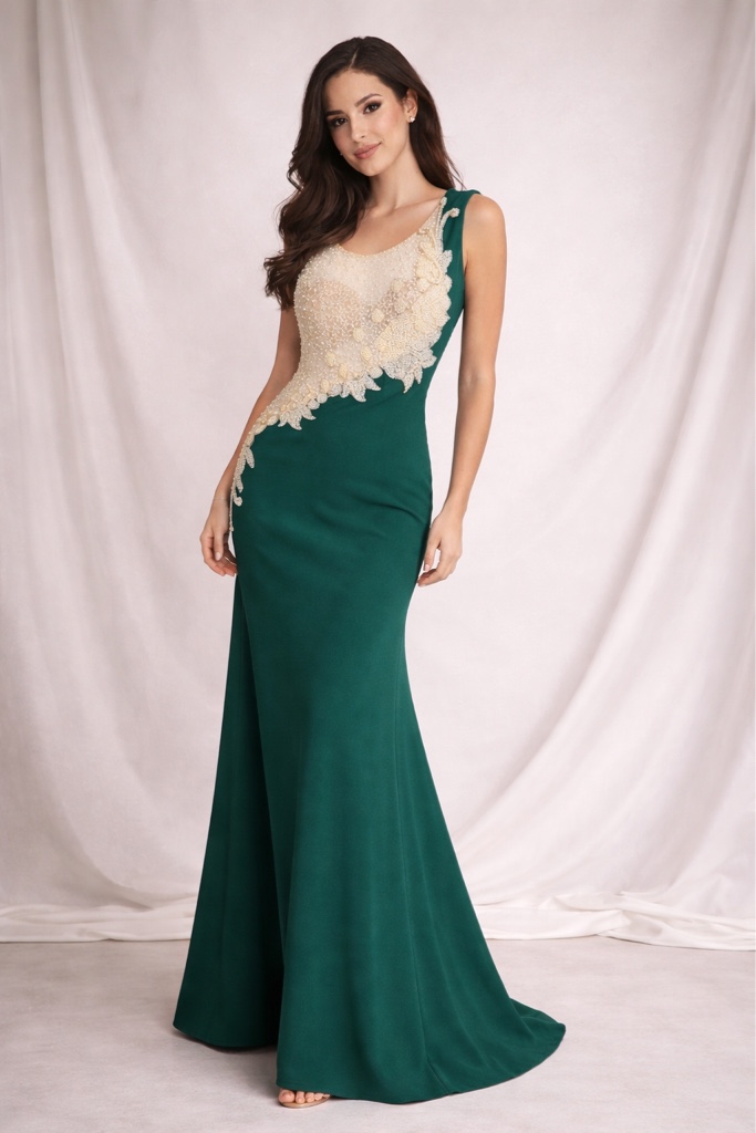 Vestido verde - marfil