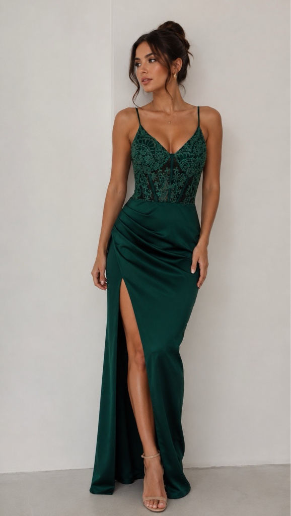 Vestido verde esmeralda escote lencero