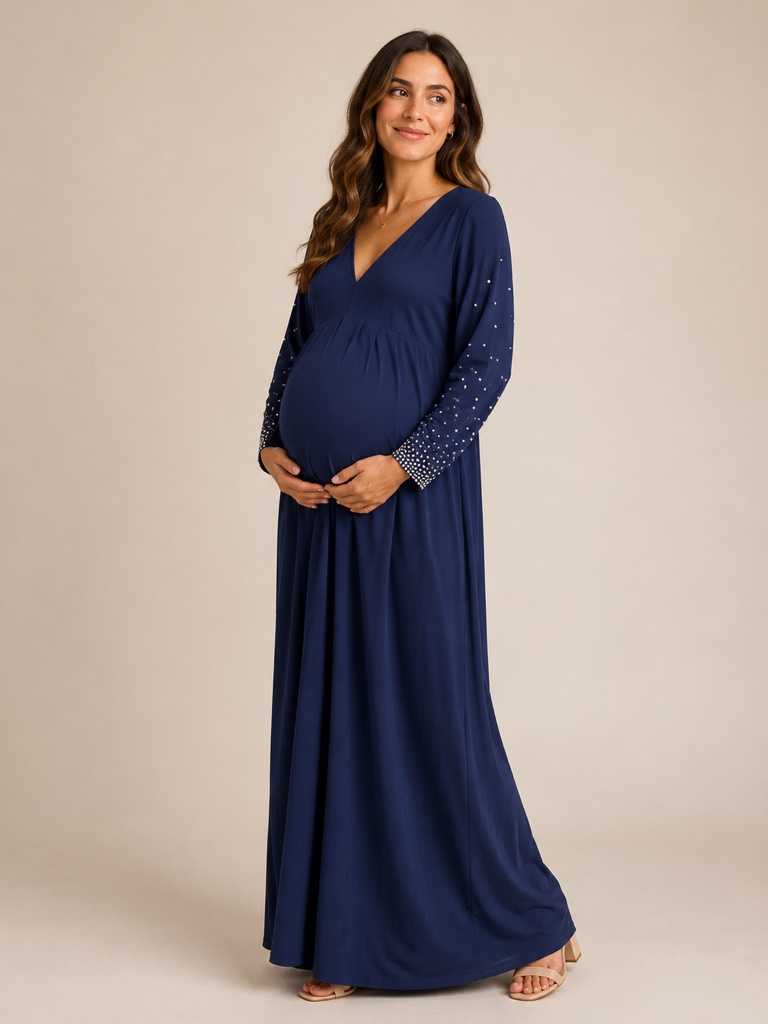 Vestido azul marino perlas