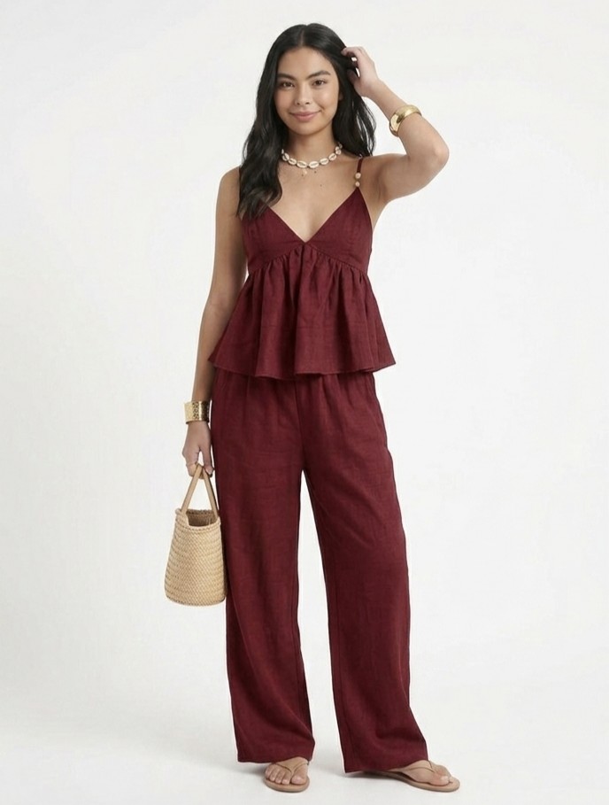 Conjunto lino V vino tinto