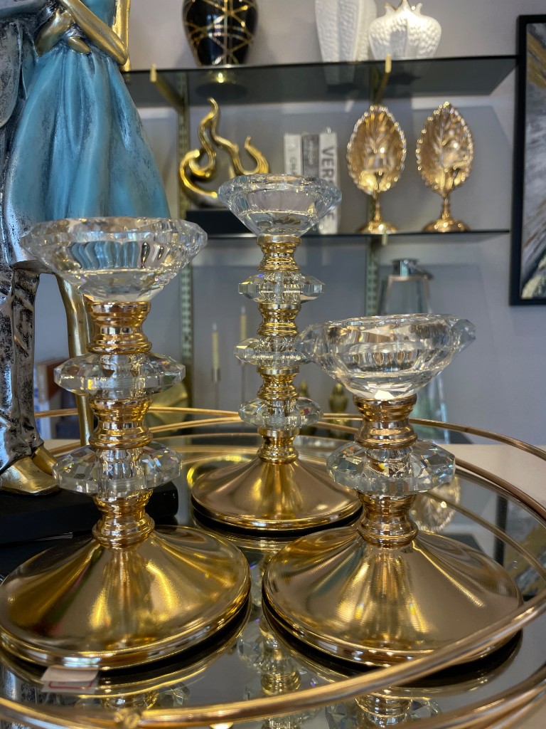 Candelero dorado cristal pequeño