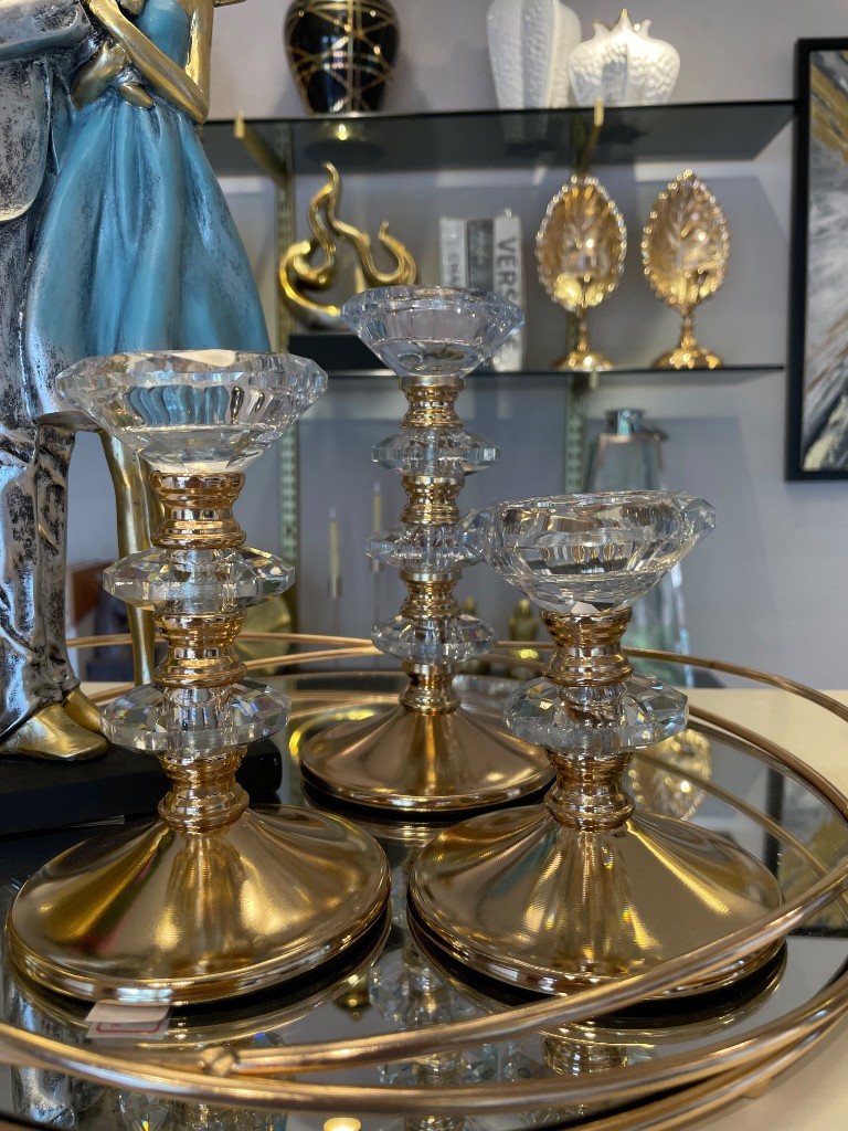 Candelabro dorado cristal mediano
