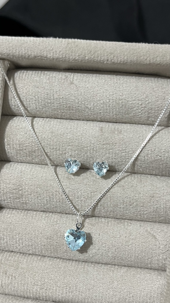 Conjunto coração azul cristal