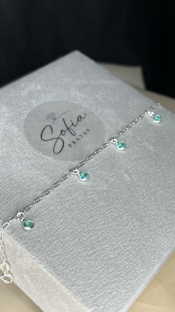 Pulseira zircônia pedra verde água