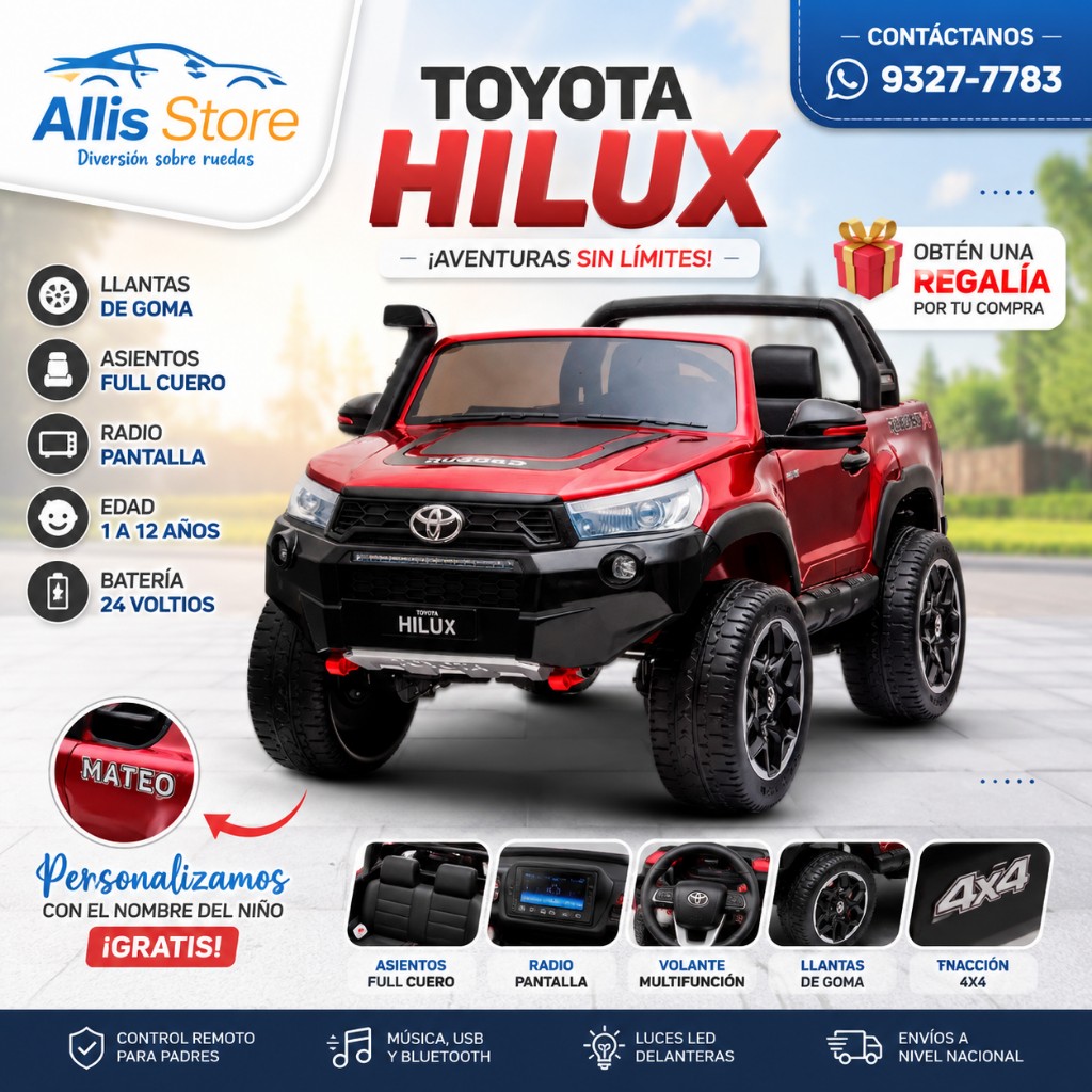 Toyota Hilux edad 1 a 12 años llantas de goma asientos full cuero espacio para 2 niños radio pantalla