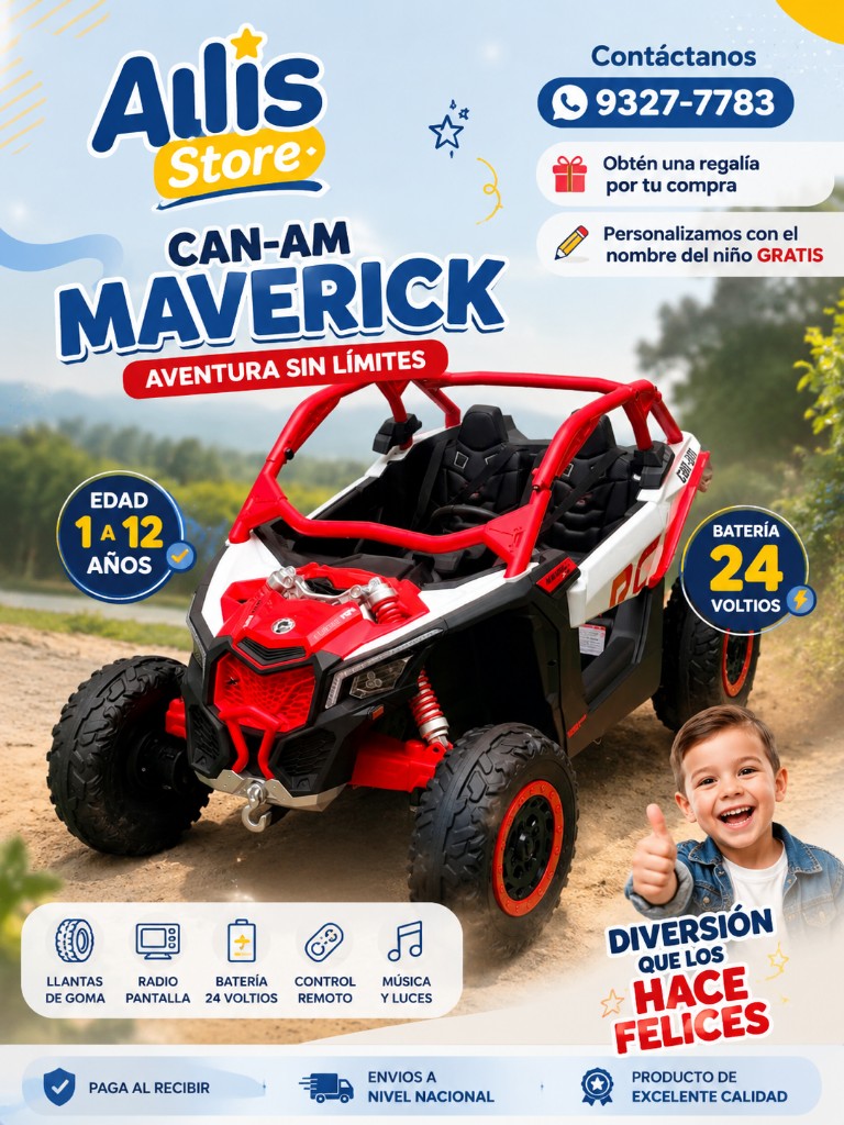 Cannan maverick edad 1 a 12 años llantas de goma 4x4 asientos full cuero Radio pantalla batería 24 voltios