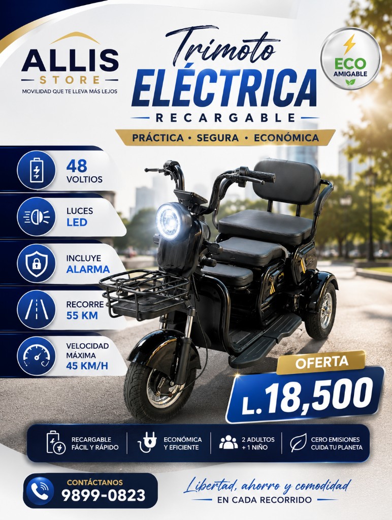 Trimoto eléctrica recargable capacidad de peso 550 libras