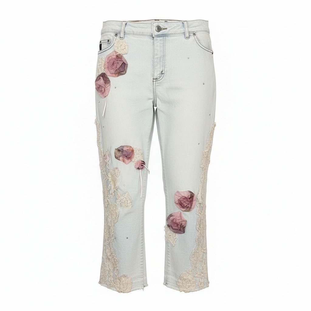 Pantalon jeans azúl claro con flores