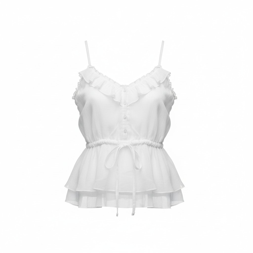 Blusa blanca con olanes BERSHKA